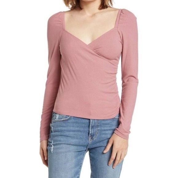 Abound Tops - Abound | Wrap Top Pink Nostalgia V-Neck Long Sleeve Top NWT